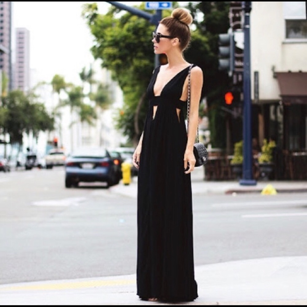 Indah Anjelica cutout deep v maxi dress